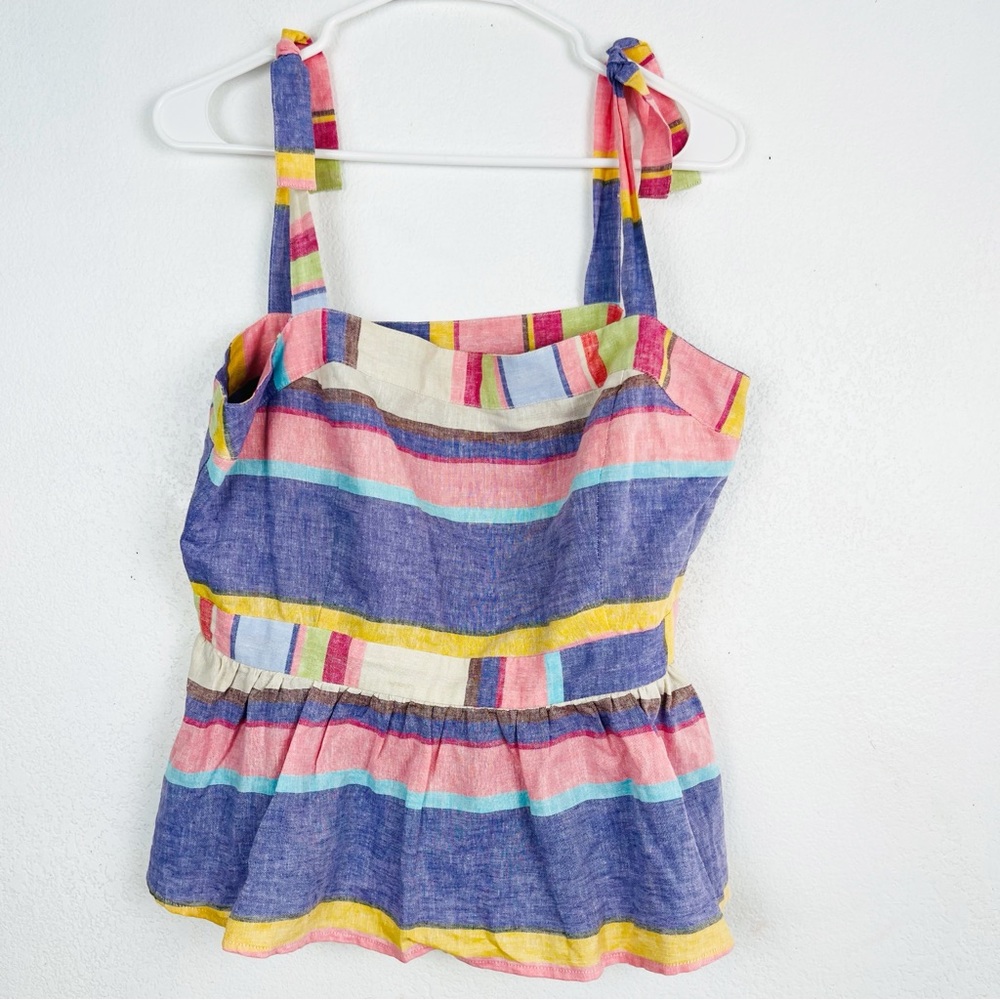 New York & company size L colorful striped linen blend tank top